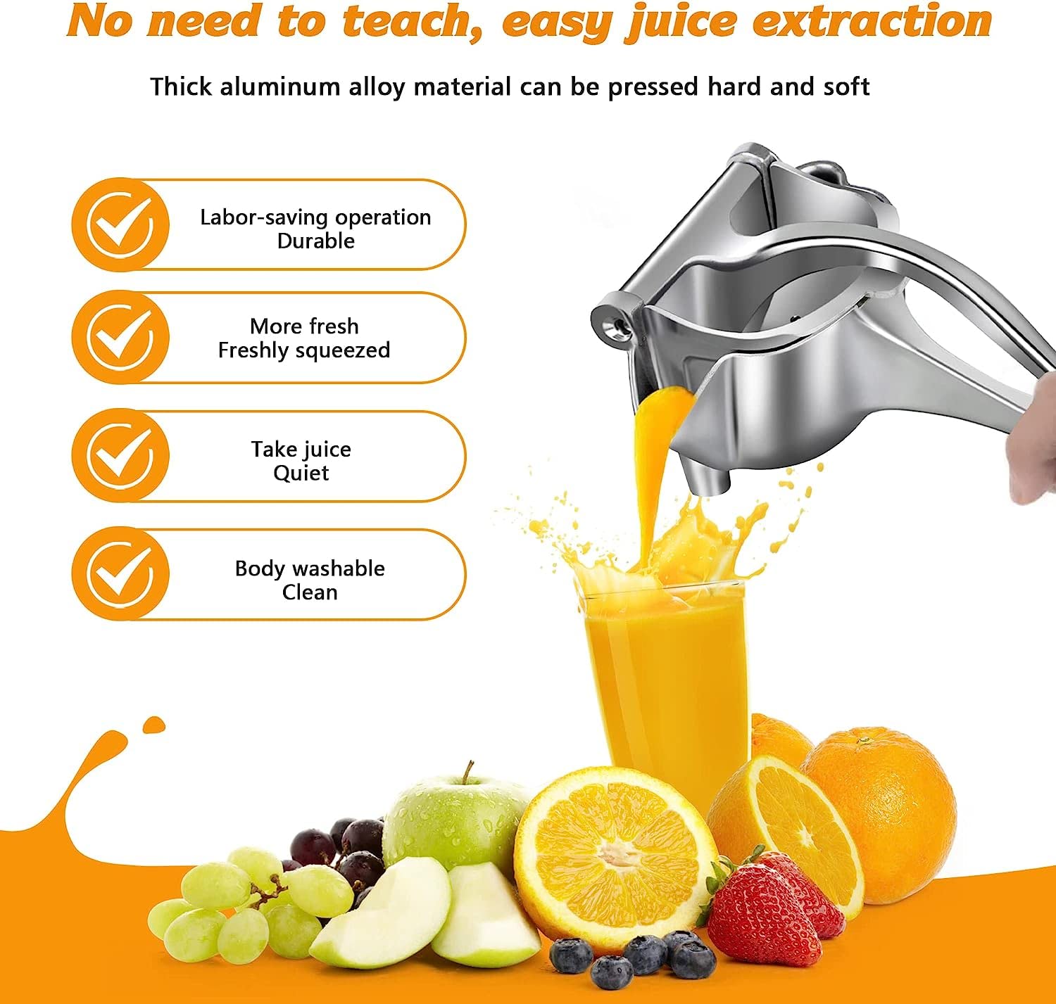 UZQIC Hand Press Juicer Machine Aluminium Manual Fruit Squeezer Orange Heavy Duty Multipurpose For Fruits, Ergonomic Handle Desi